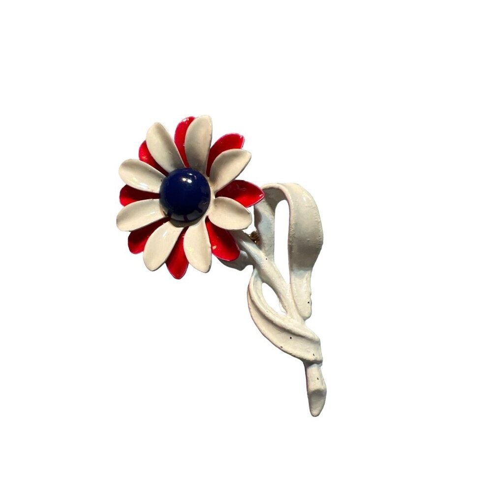 Vintage Red White Blue Enamel Pin Brooch Patriotic Jewelry 2.5” Holiday